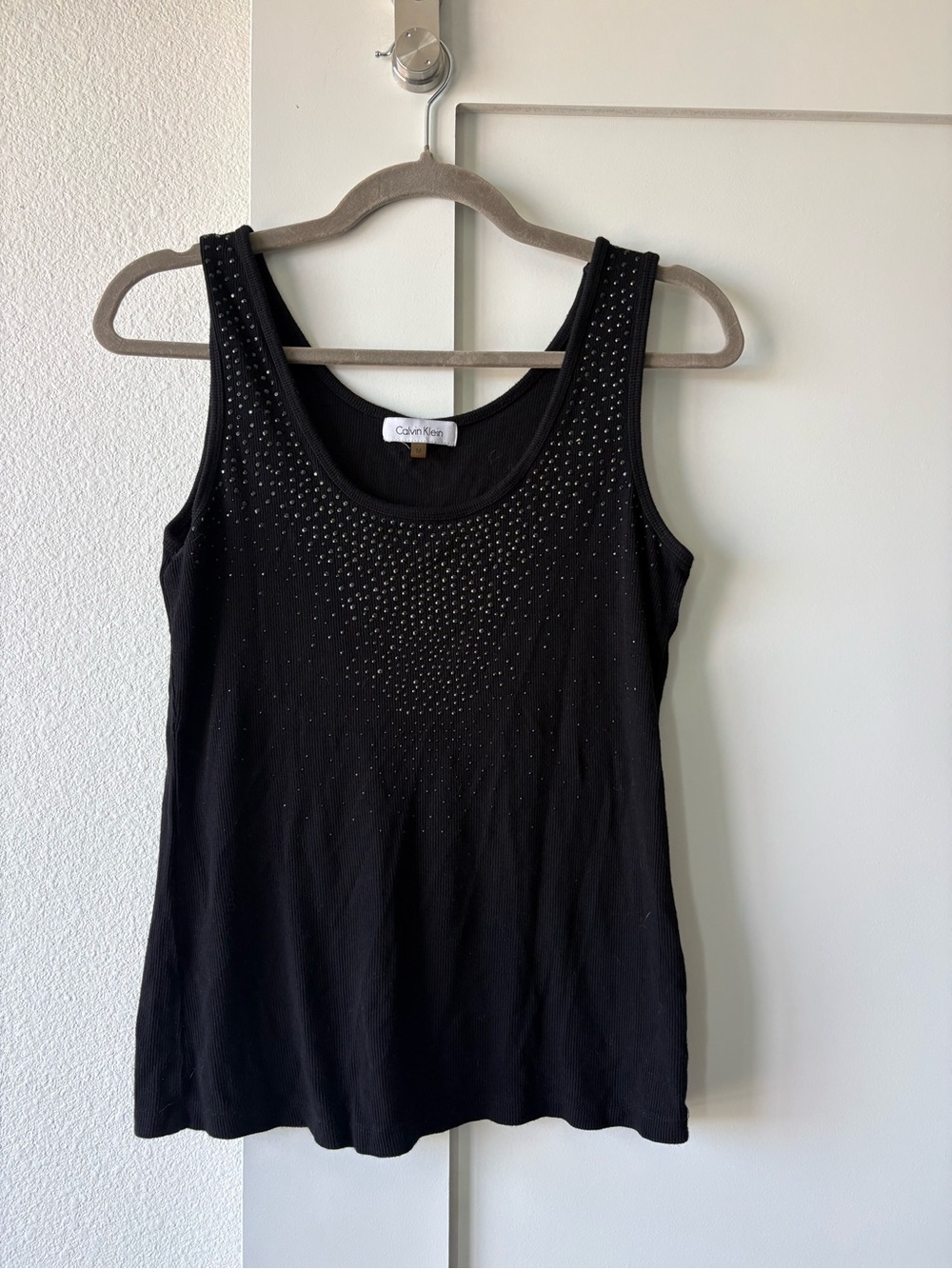 Calvin Klein Black Tank with Studded Scoop Neck